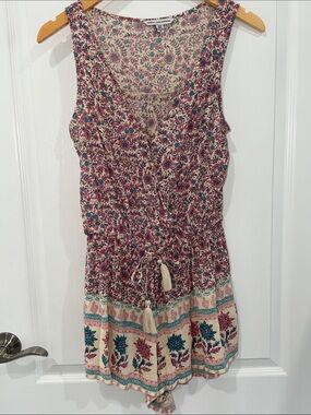 American Eagle Outfitters boho floral romper-sleeveless tassel tie waist xsmall